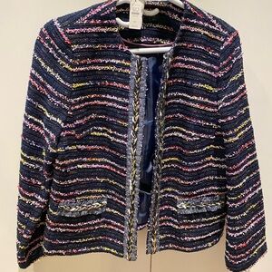 Talbots Navy Bouclé Multicolor Striped Open-Front Jacket